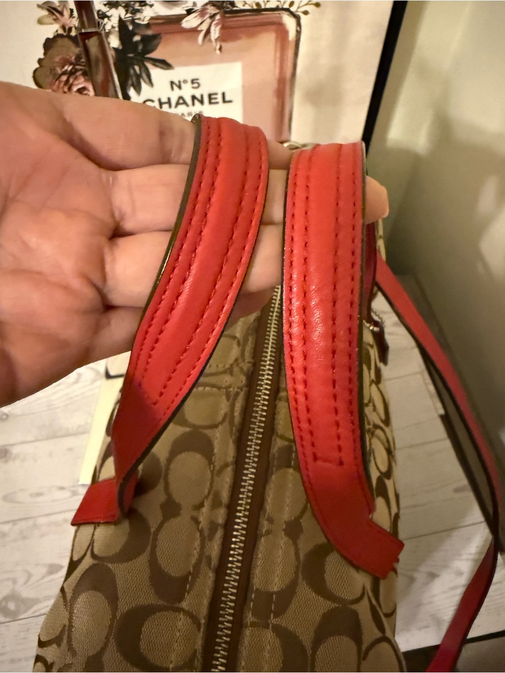 Vintage Coach Hadley Signature Canvas Satchel with Red Leather Trim - Picture 5 of 16